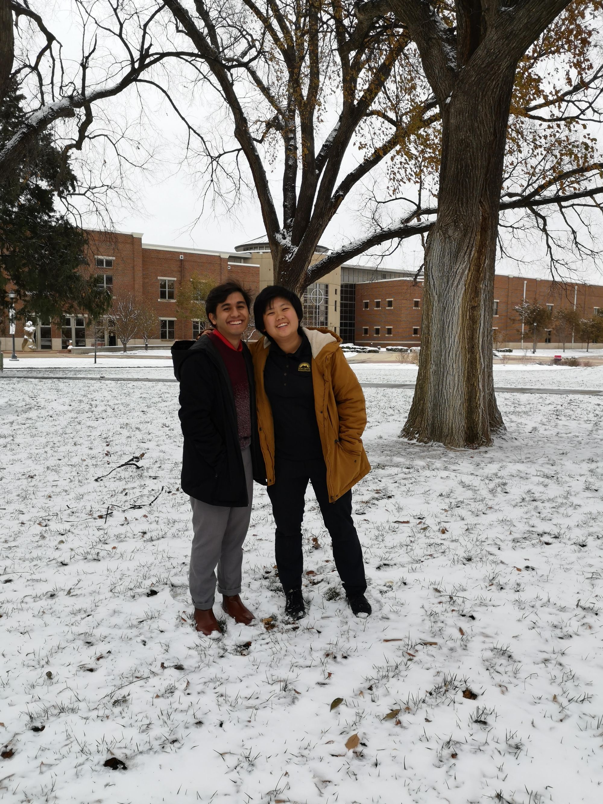 MYSTERIOUS WHITE STUFF: Newman students experience their first snow